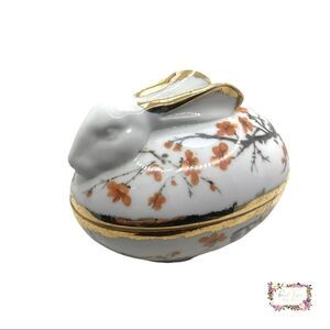 Bunny Rabbit Egg Floral Trinket Box